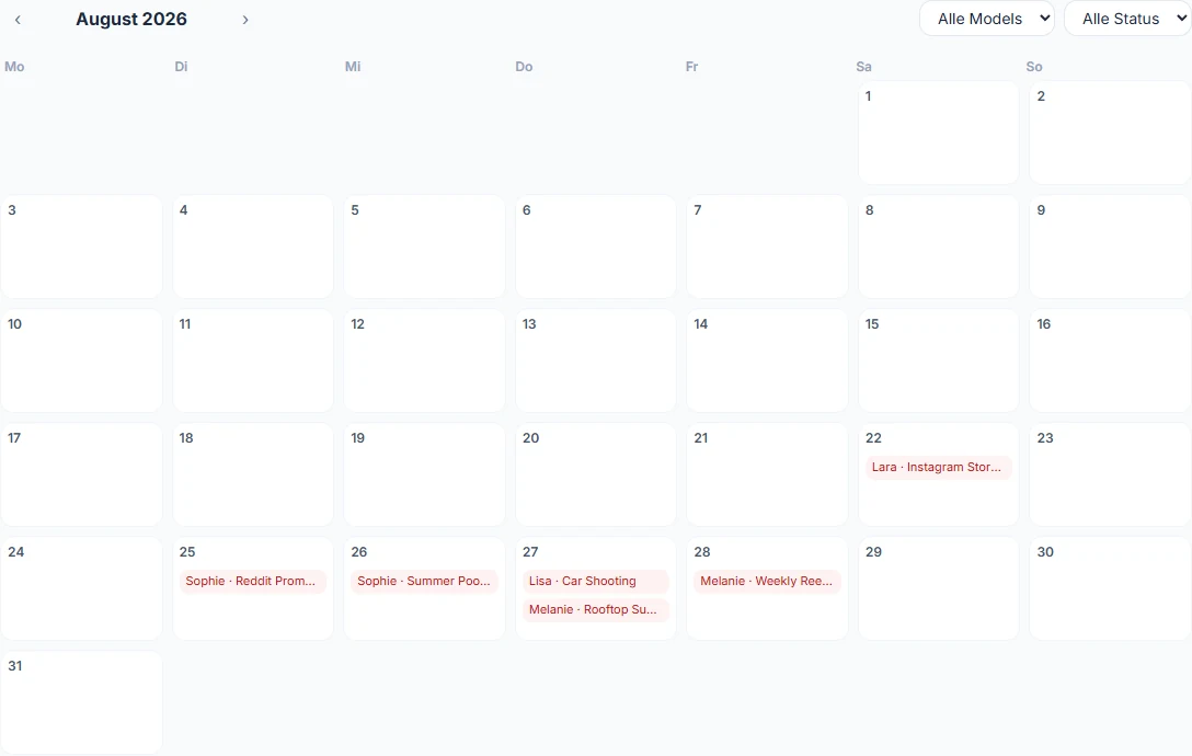 ModelStruct content calendar screenshot