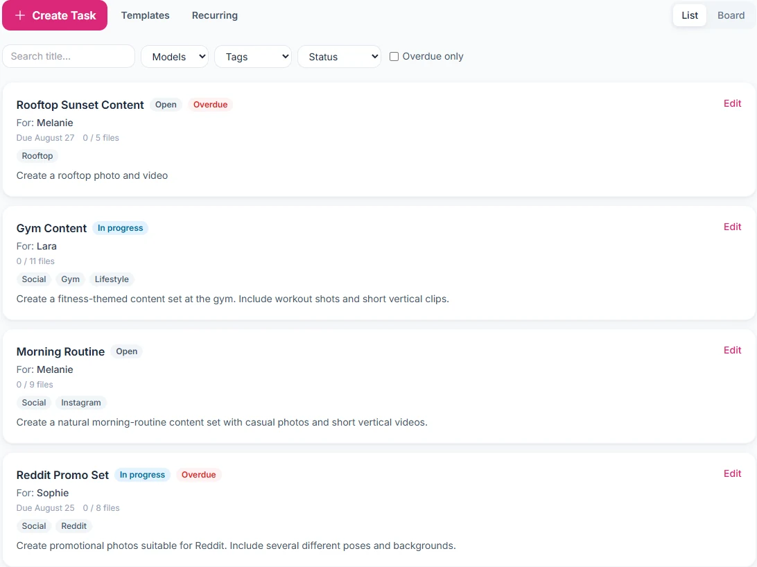 ModelStruct task management screenshot